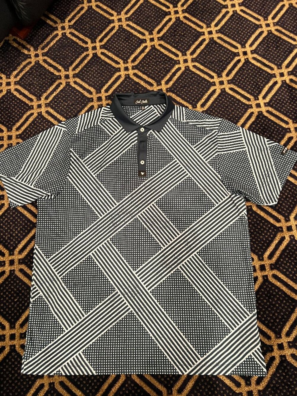 Bad Birdie Men’s 2XL Geometric Golf Polo Navy Pink White Performance Shirt